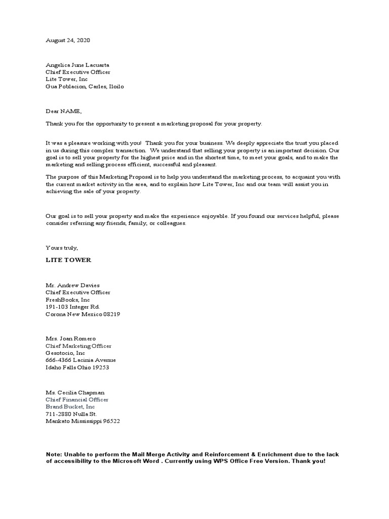 Business Thank You Letter Template PDF