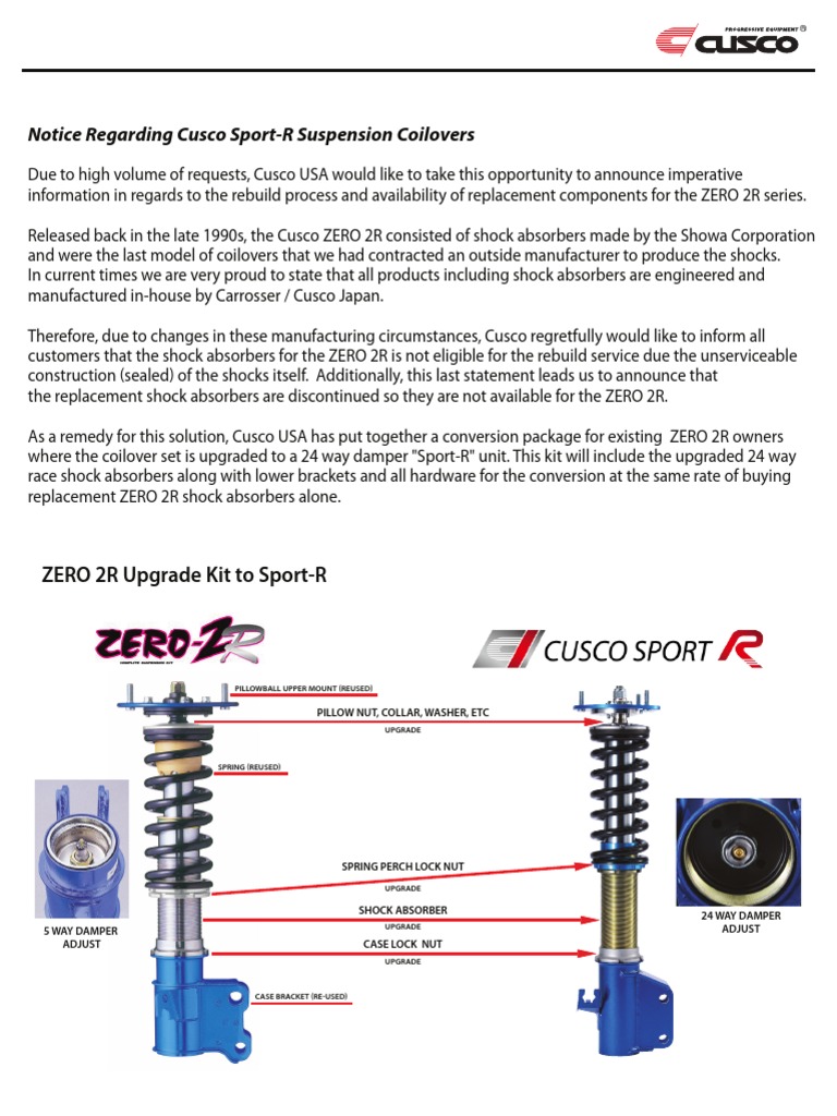 Cusco ZERO 2R to Sport-R Upgrade Info | PDF | Transport | Motor Vehicle