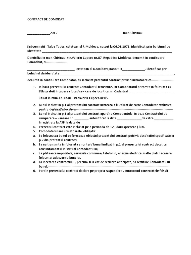 Contract de Comodat | PDF