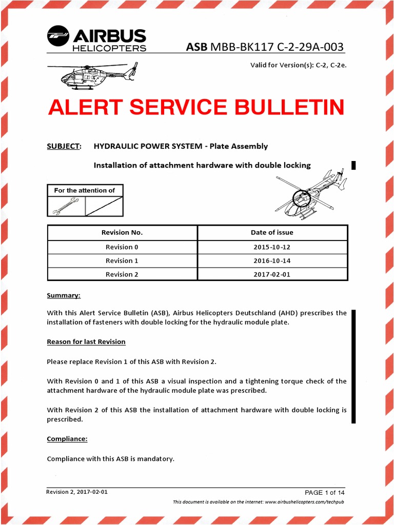 Alert Service Bulletin ASB MBB BK117 C 2 29A 003 PDF Nut (Hardware