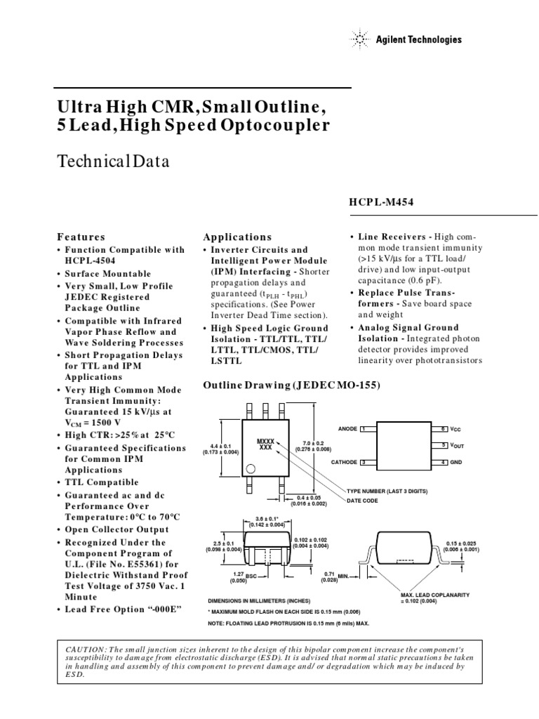 Ultra High CMR, Small Outline, 5 Lead, High Speed Optocoupler