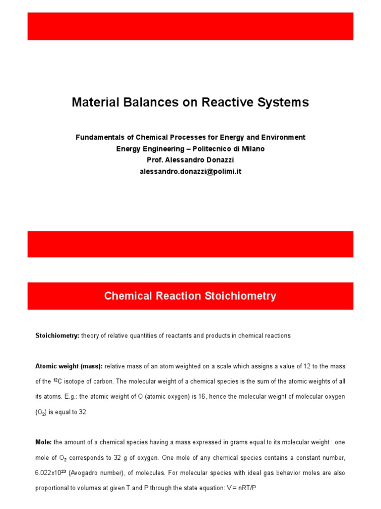 Material Balances On Reactive Systems | PDF | Stoichiometry | Combustion