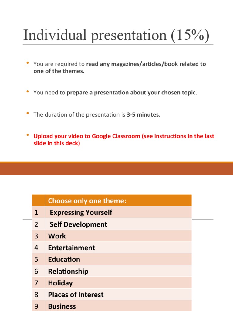 Individual Presentation (15%) : You Are Required To Read Any Magazines ...
