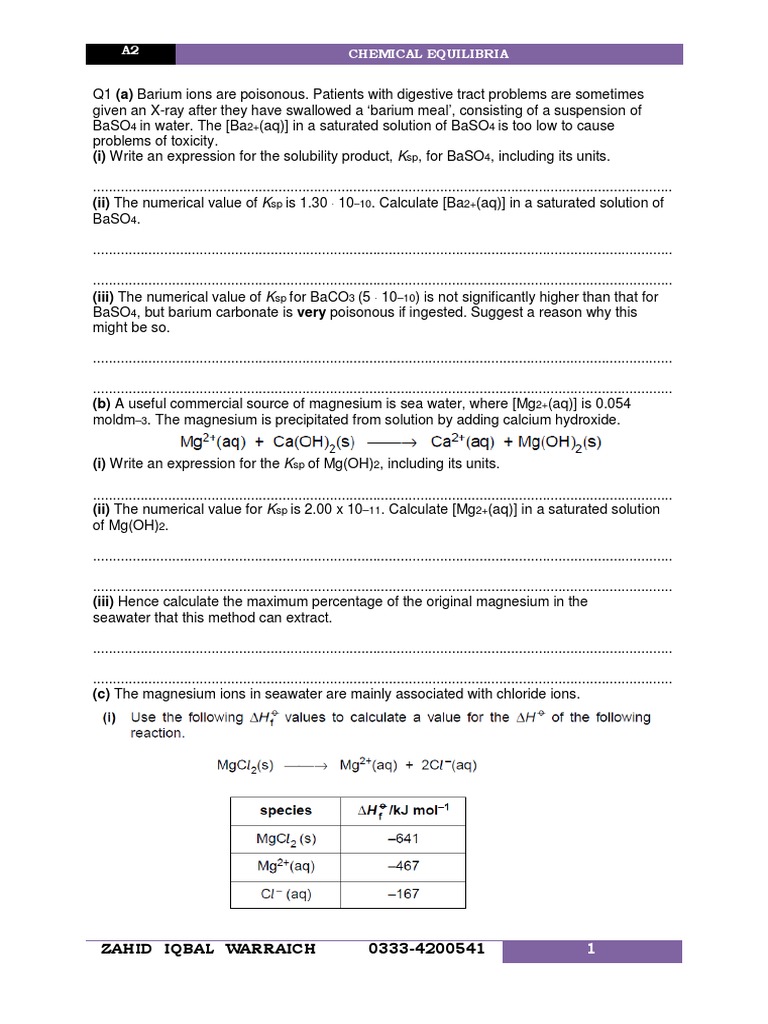 Understanding Chemical Equilibria through the Analysis of Barium