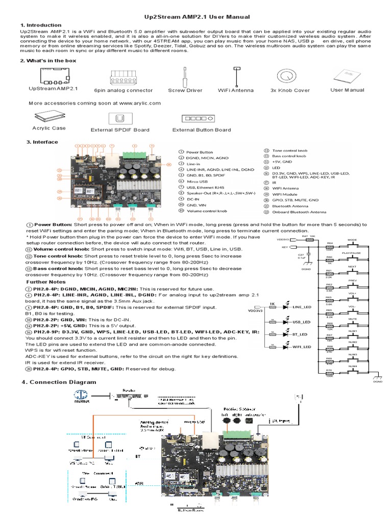Up2Stream AMP2.1 User Manual: R47 10K Mode R64 100R KEY VDD3V3 | PDF ...