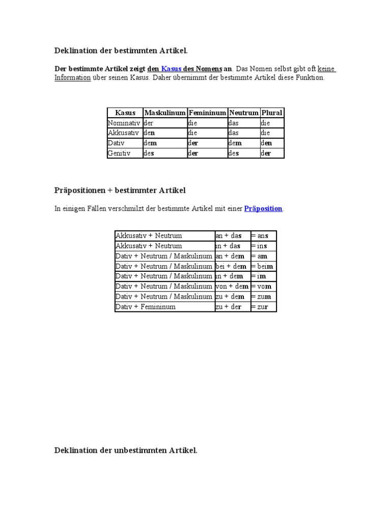 Deklination Der Bestimmten Artikel | PDF