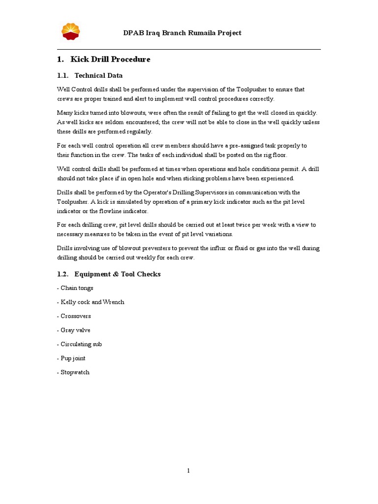 DOP207 Kick Drill Procedure PDF Manufactured Goods Nature