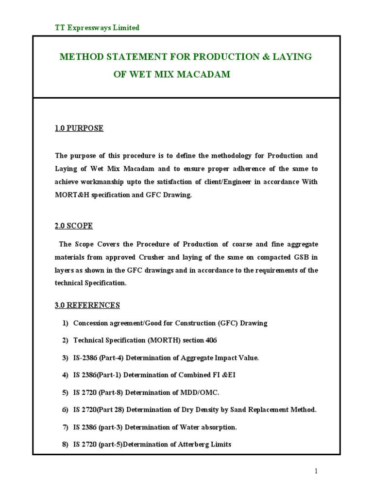 Method Statement For WMM | PDF | Specification (Technical Standard ...