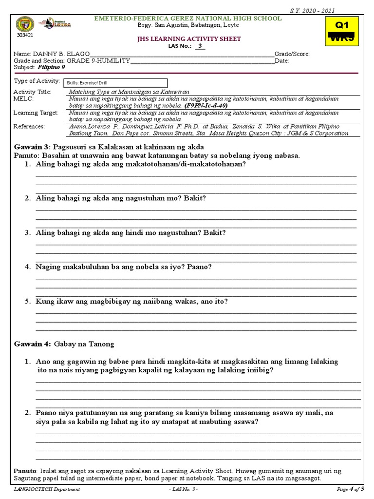 Filipino 9 Las 3 Week 5 Pdf