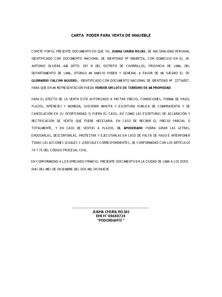 Poder para Venta de Inmueble | PDF