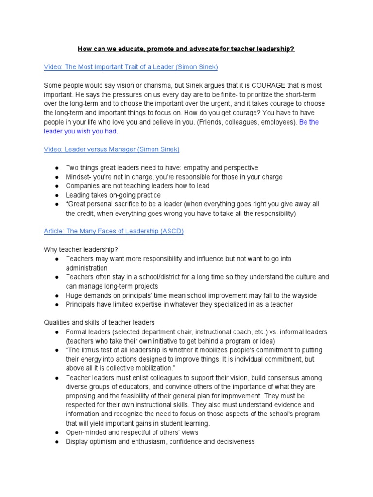 Promoting Teacher Leadership Skills | PDF | Teachers | Education Reform