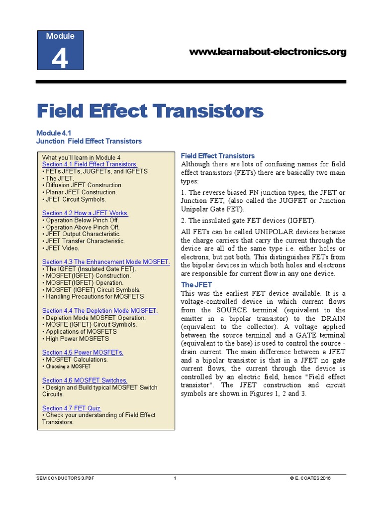 JFET and JUGFET Overview | PDF | Field Effect Transistor | Mosfet
