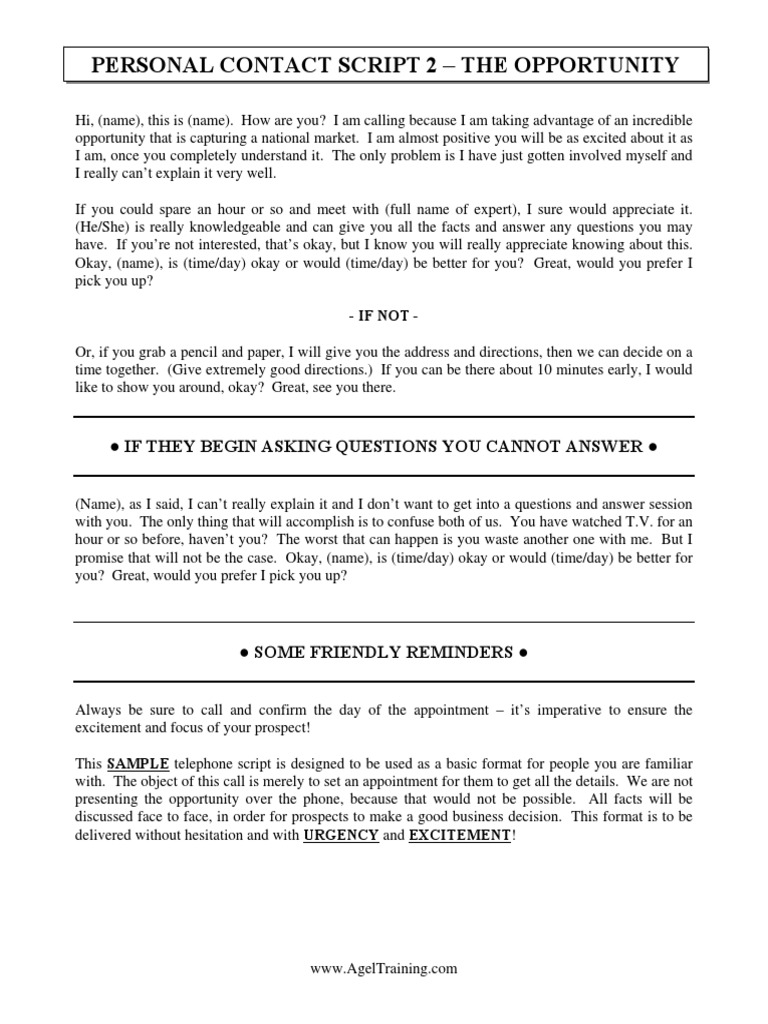 Personal Contact Script for Appointments | PDF