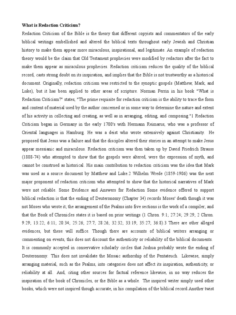 Understanding Redaction Criticism in the Bible | PDF | Gospel Of Mark ...