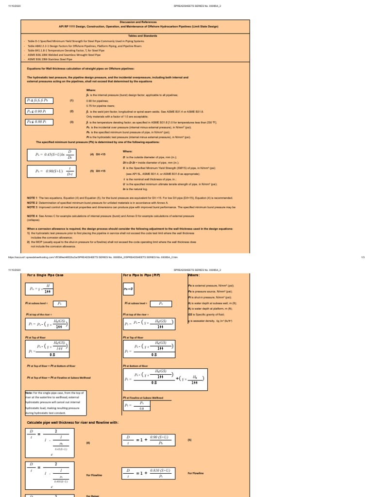 API RP 1111: Burst Pressure Calculations | PDF | Pipe (Fluid Conveyance ...