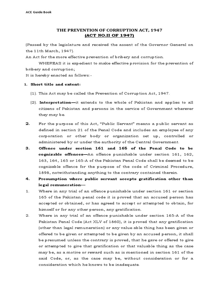 Prevention of Corruption Act 1947 Overview | PDF | Misconduct | Social ...