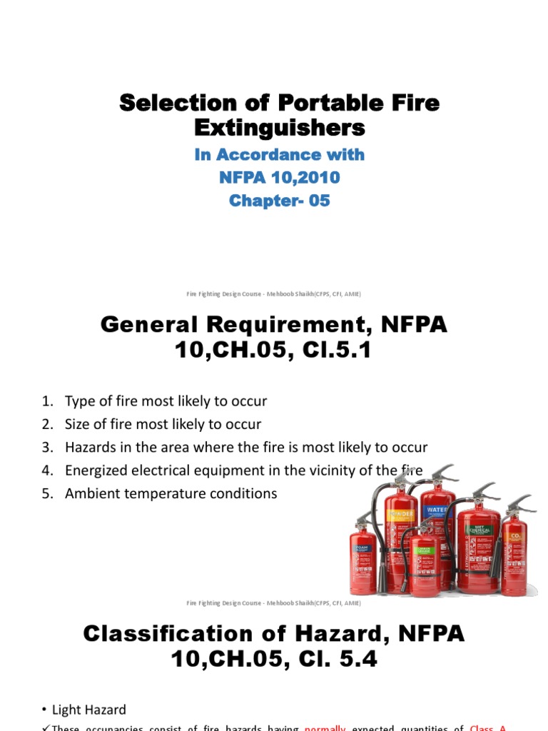 NFPA 10 Selection of Fire Extinguishers PDF PDF Fires Firefighting