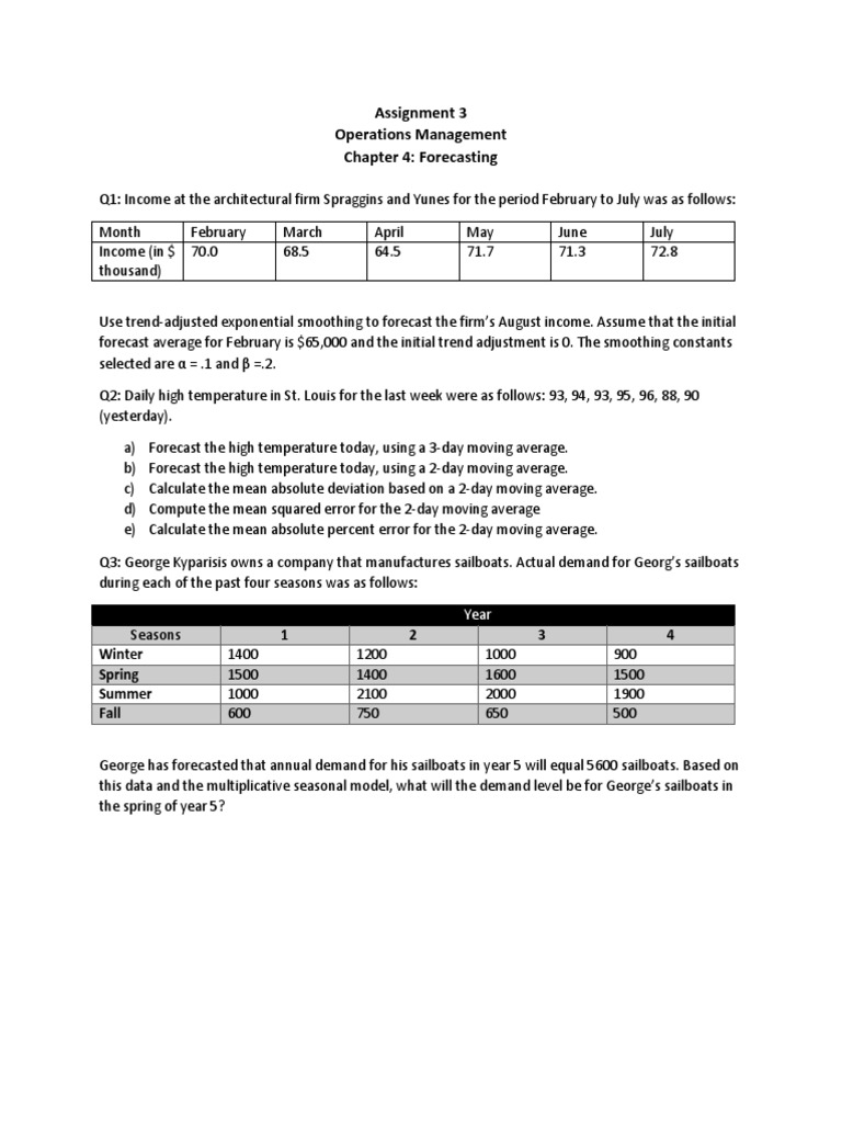Forecasting Techniques in Operations Management | PDF
