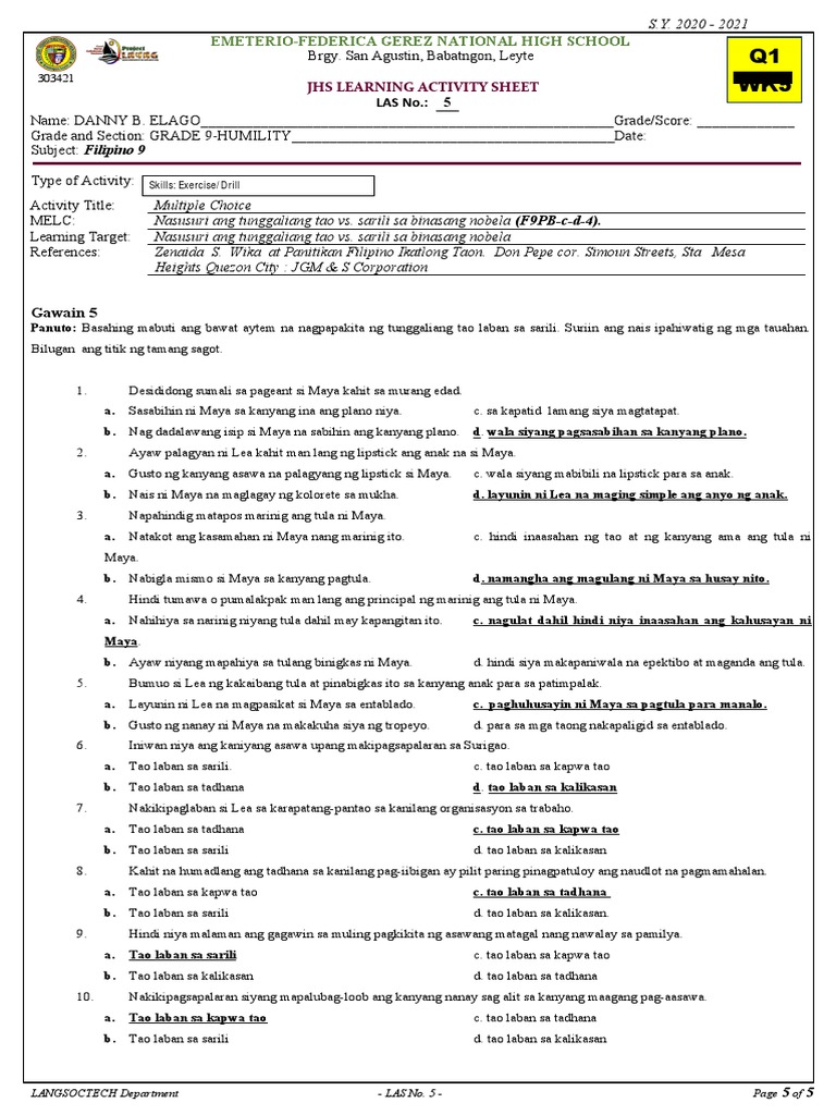 Filipino 9 Las 5 Week 5 Pdf