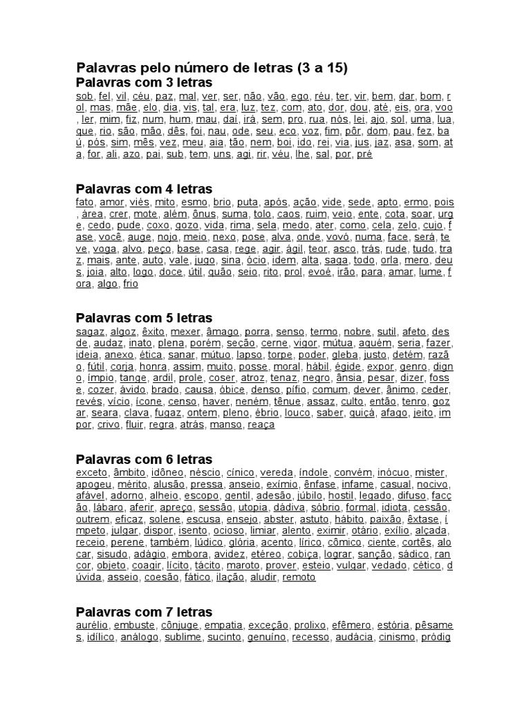 Lista de Palavras por Número de Letras | PDF | Science | Ciência Filosófica