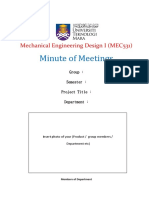 Minute of Meetings: Mechanical Engineering Design I (MEC531)