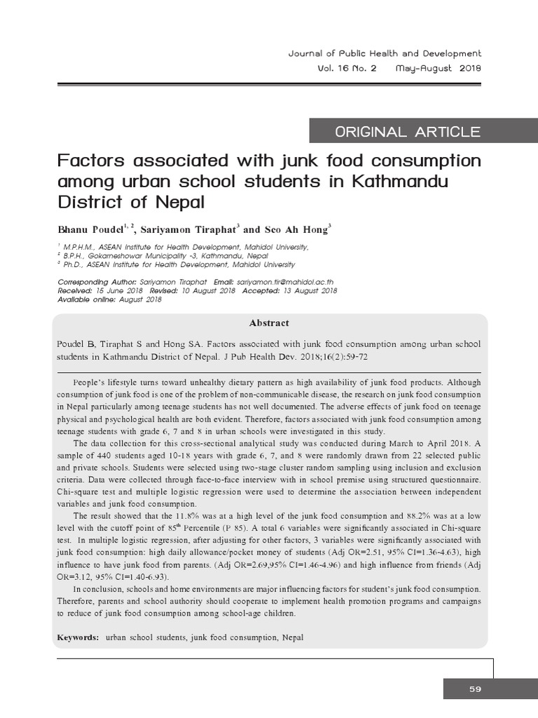 Junk Food Consumption in Kathmandu Students | PDF | Junk Food ...