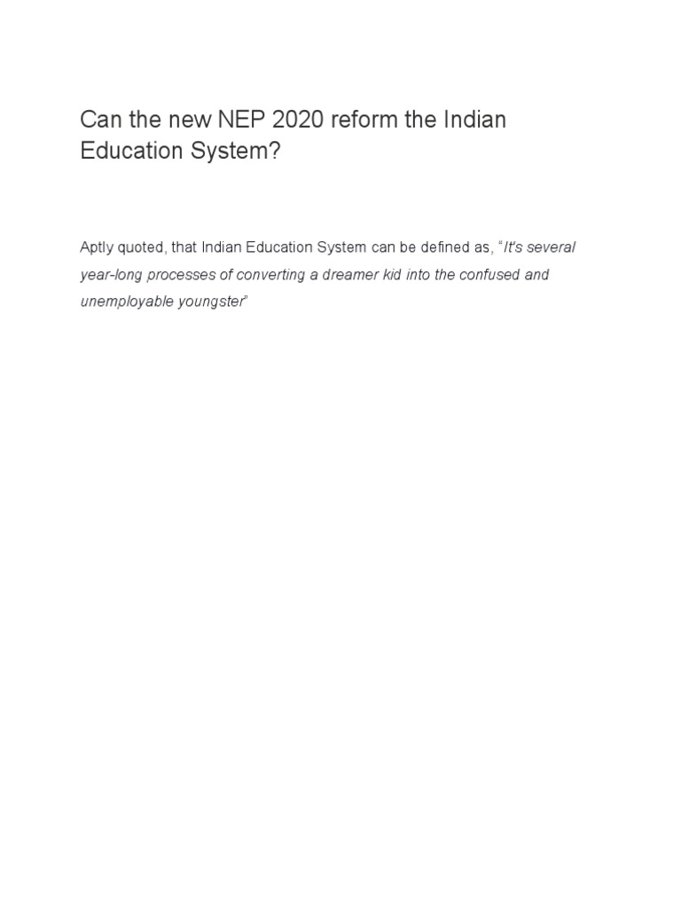Can The New NEP 2020 Reform The Indian Education System | PDF ...