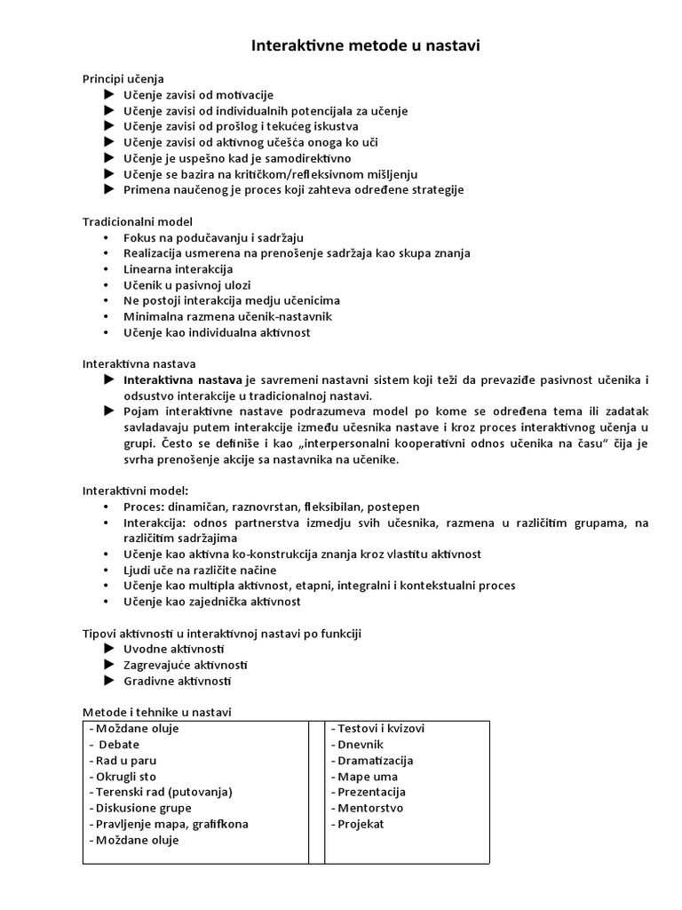 Ineraktivne Metode U Nastavi | PDF