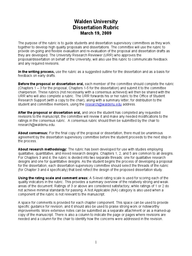 Walden university dissertation rubric march 19 2009 pdf