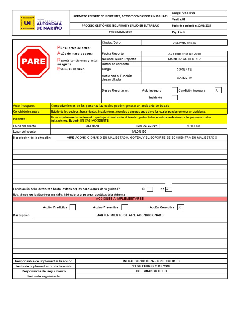 Ejemplos de Tarjetas STOP en Seguridad | PDF | Informática | Accidente ...
