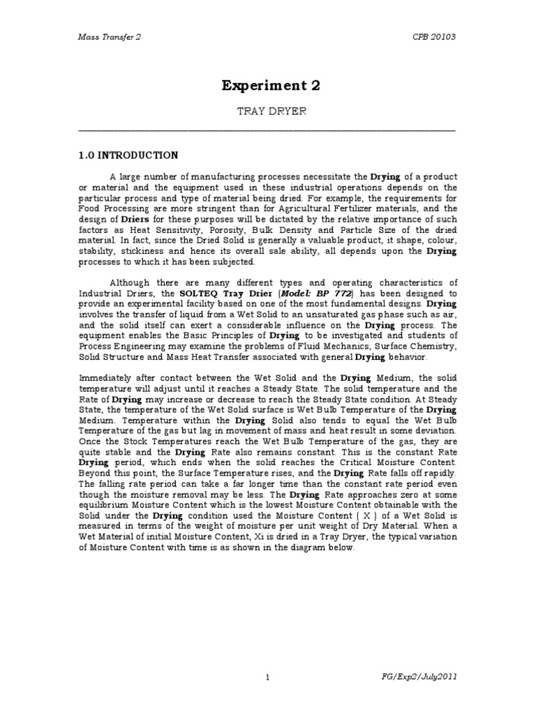 Tray Dryer Experiment PDF PDF Humidity Solid