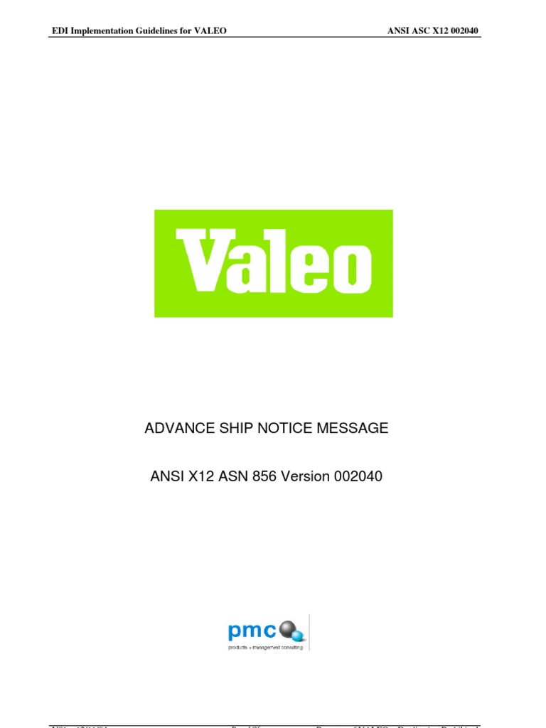 VALEO EDI ASN 856 Guidelines | PDF