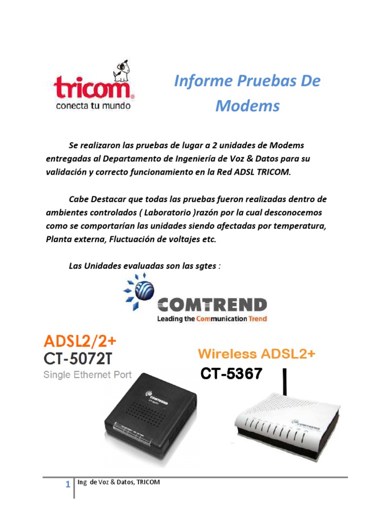 Informe Pruebas de Modems Comtrend PDF Módem Red de arquitectura