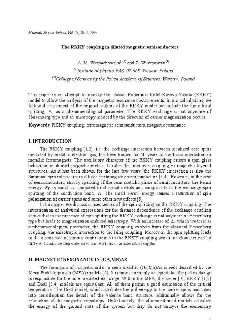 RKKY Coupling in Dilute Magnetic Semiconductors | PDF | Spin (Physics ...