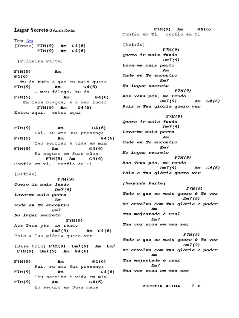 Cifra para Violão Gospel - Atos 2 (Grabriela Rocha)  Cifras de musicas,  Cifras de musicas gospel, Letras e acordes