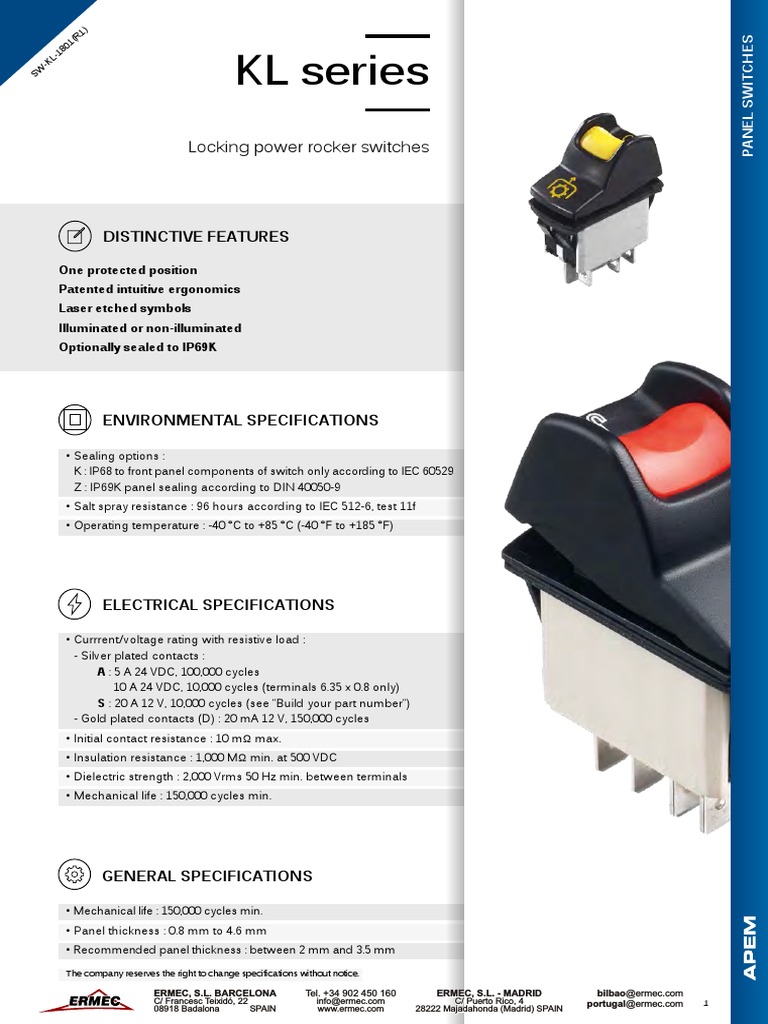 KL Series Locking Power Rocker Switches | PDF | Grey | Electrical Connector