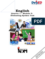 English: Quarter 1 - Module 5: Evaluating Spoken Text