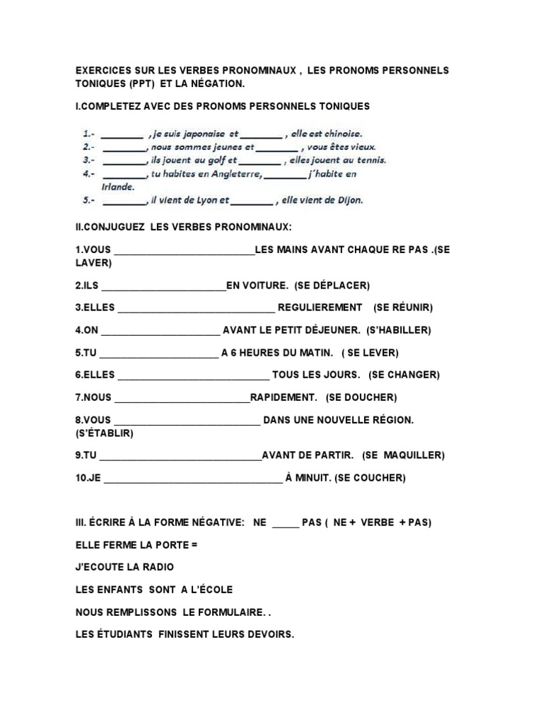 Exercices Sur Les Verbes Pronominaux | PDF | Évolution de carrière