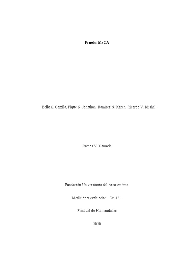 Prueba MSCA: Evaluación Cognitiva Infantil | PDF | Desarrollo cognitivo ...