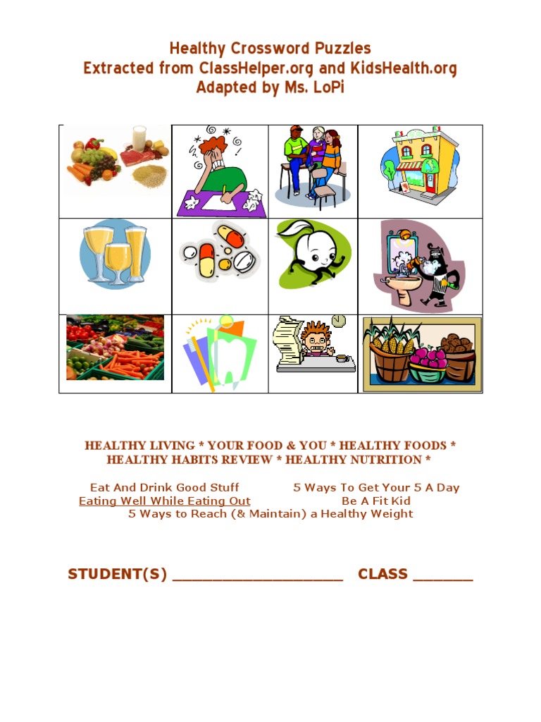 Healthy Crossword Puzzles | Dieting | Foods