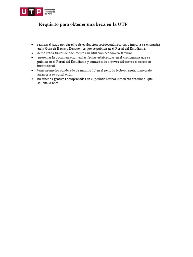 Requisitos para Beca UTP 2023 | PDF | Finanzas y dinero