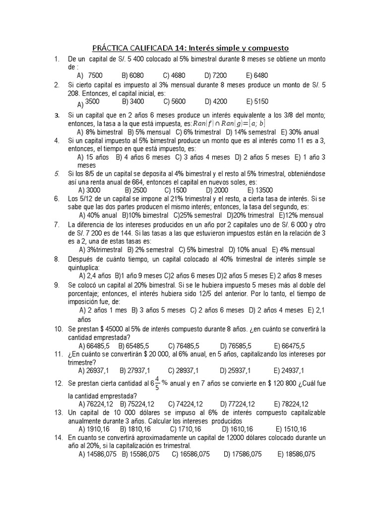 Ejercicios de Interés Simple y Compuesto | PDF | Economias | Business