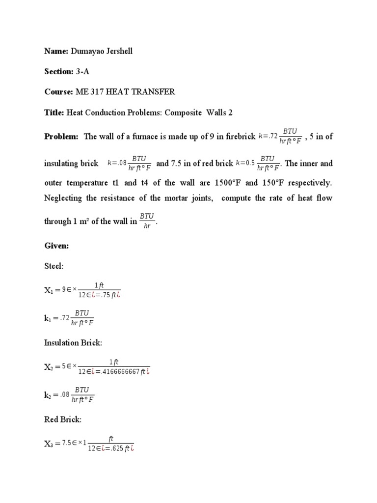 Composite Wall Heat Transfer Analysis | PDF | Heat Transfer | Brick