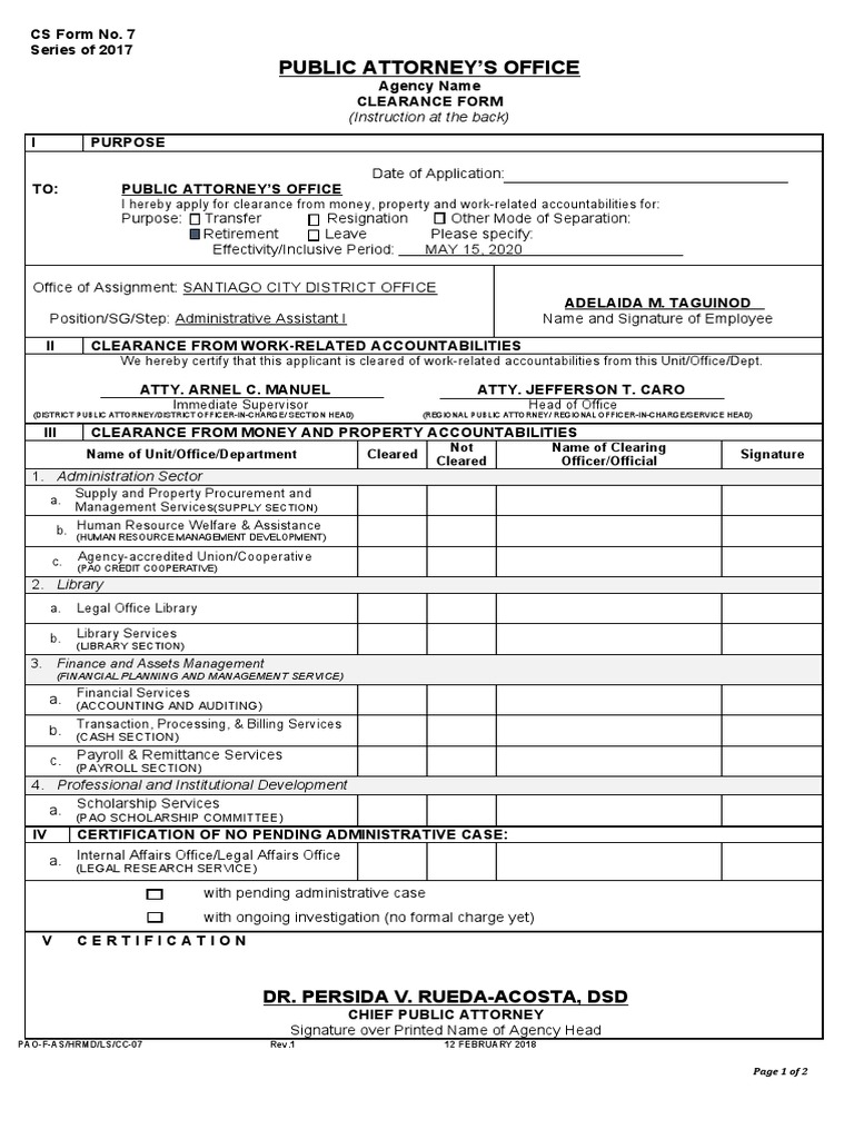 Clearance Form CS Form No 7 PDF Business Government
