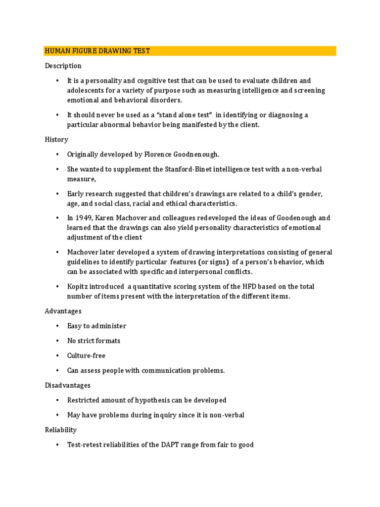 draw a person test scoring and interpretation