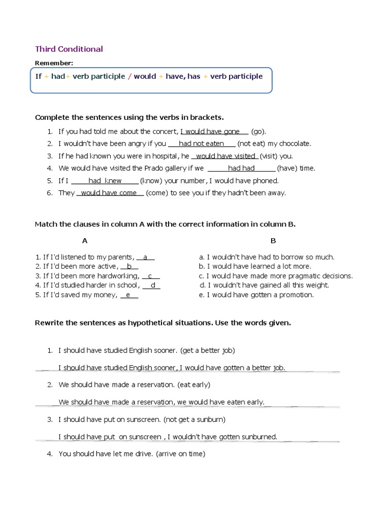 Third Conditional: If Had Verb Participle | PDF | Sentence (Linguistics ...