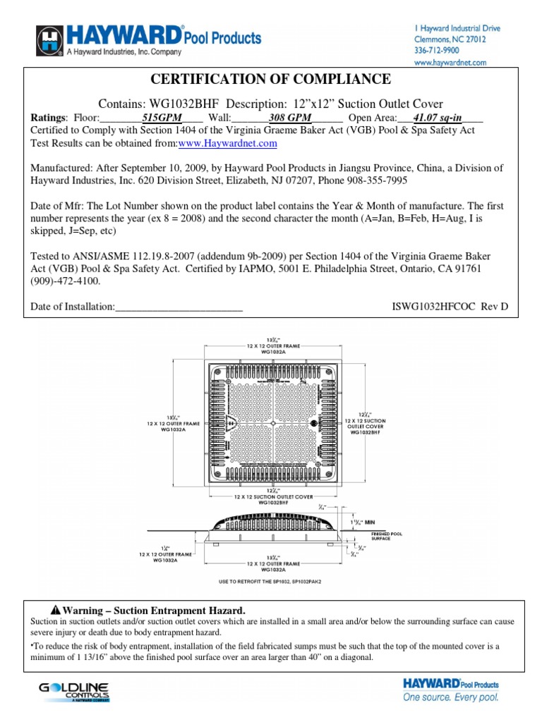 VGB Act Compliance Certification for WG1032BHF | PDF