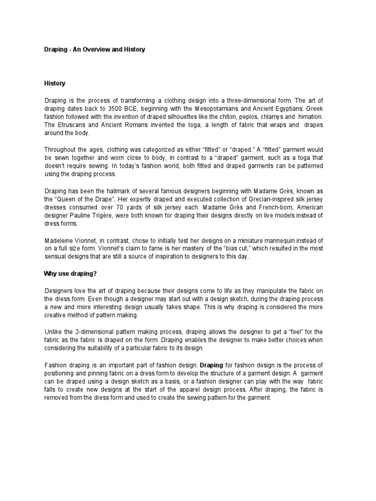Introduction To Draping | PDF | Seam (Sewing) | Clothing