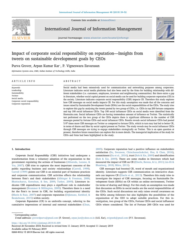 Impact of Corporate Social Responsibility On Reputation | PDF ...