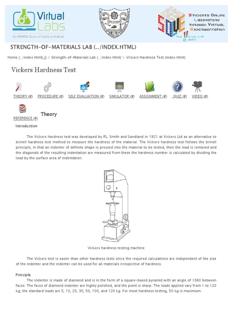 Vickers Hardness Test StrengthOfMaterials Lab (../index HTML